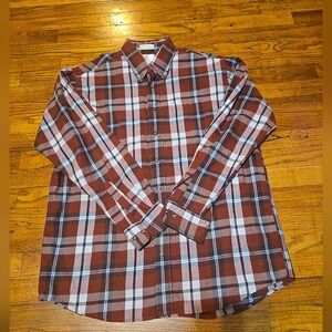 Viyella Shirt Mens Large Red Plaid Cotton/Wool Blend Flannel Button Up Casual